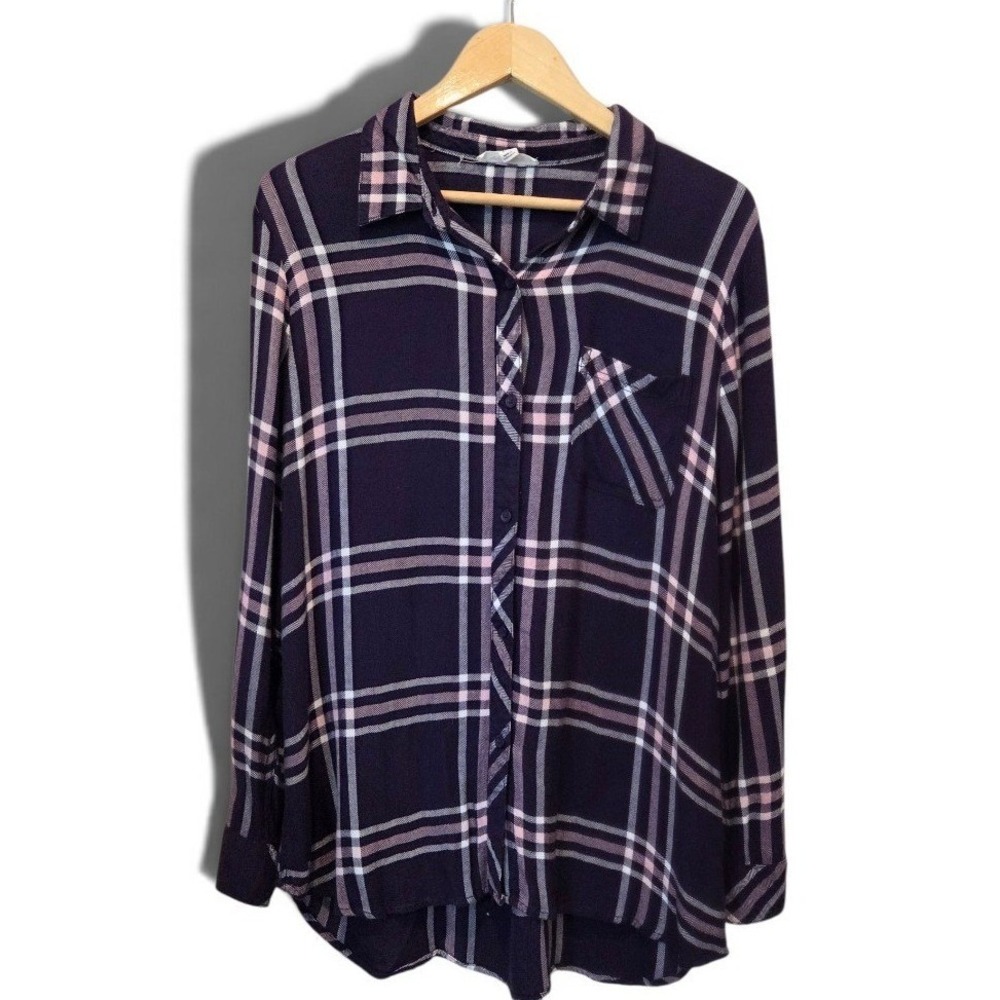 Beachlunchlounge Shirt Rayon Plaid Button Down Relaxed Purple Pink Casual L